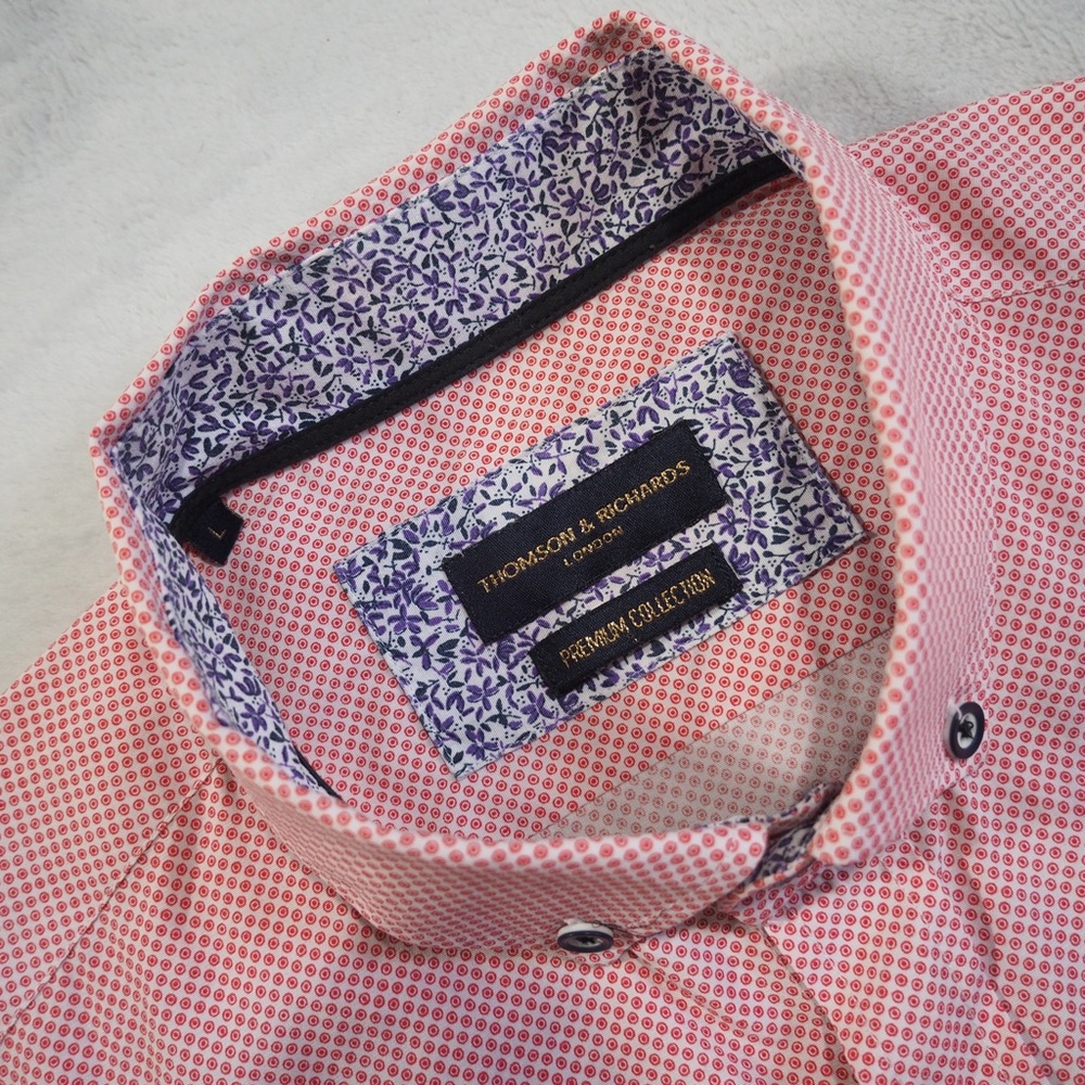 Thomson & Richards Sz L Red Stylish Geometric pattern Flip Cuffs Men's Shirt